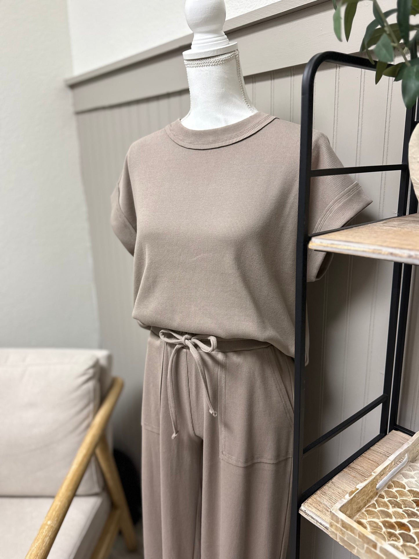 Macy Ribbed Set- Taupe
