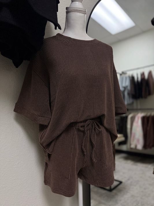 Astrid Ribbed Set- Chocolate