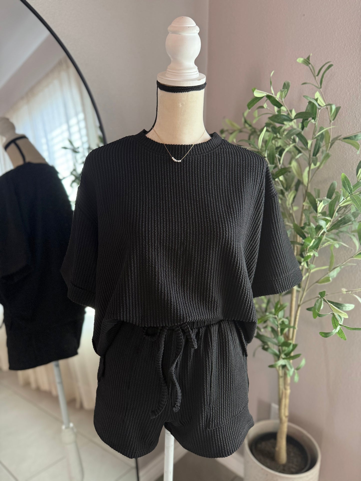 Astrid Ribbed Set- Black