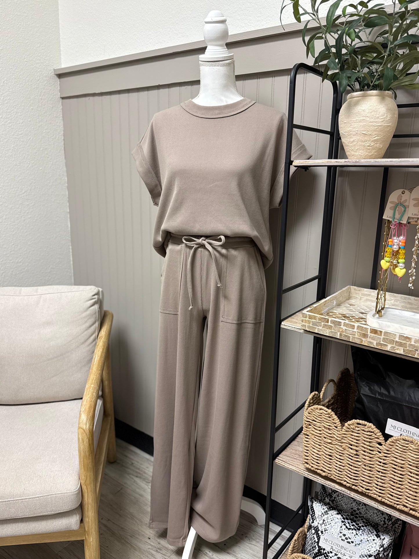 Macy Ribbed Set- Taupe