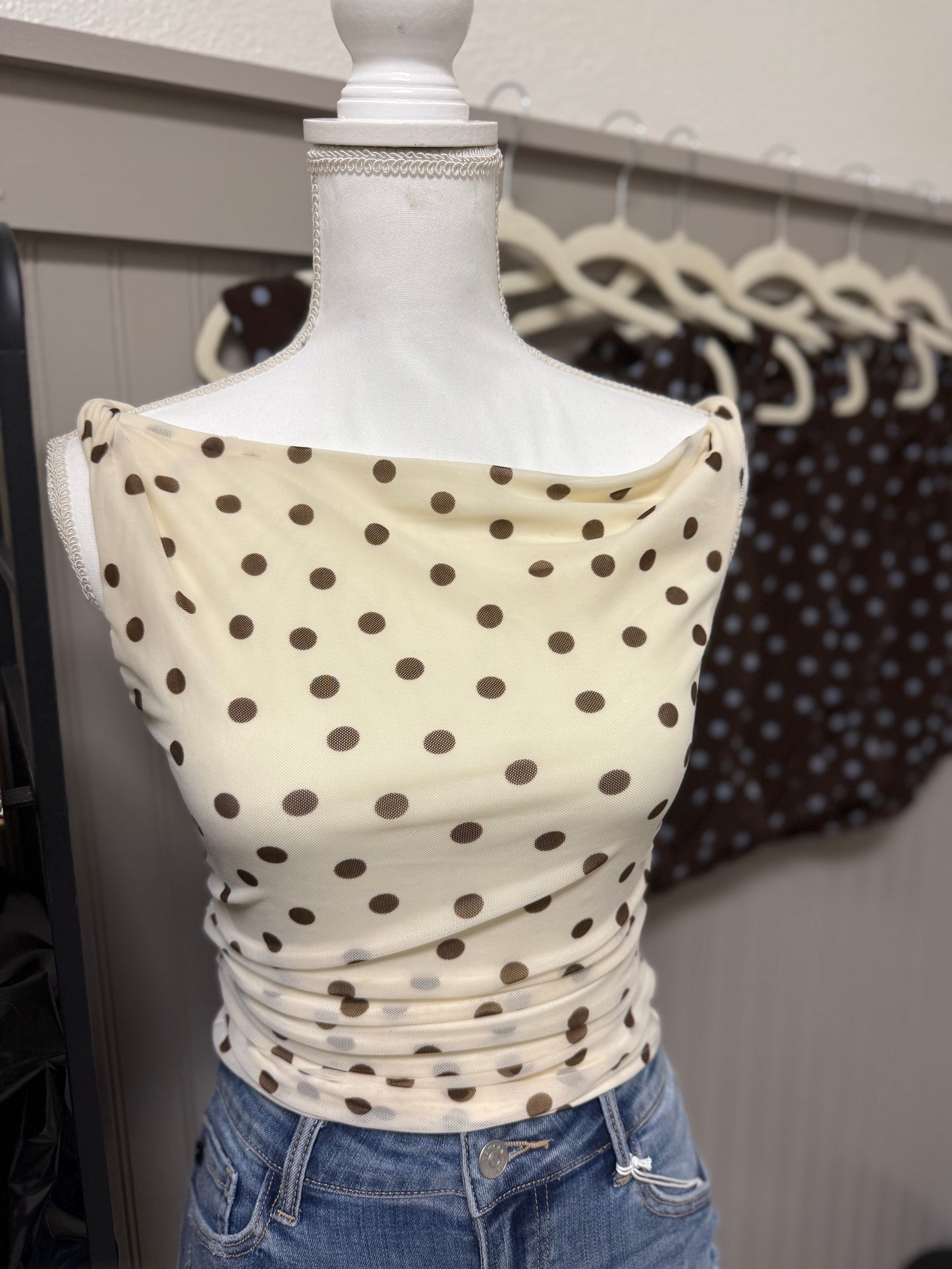 Driftwood Top- Ivory Dot