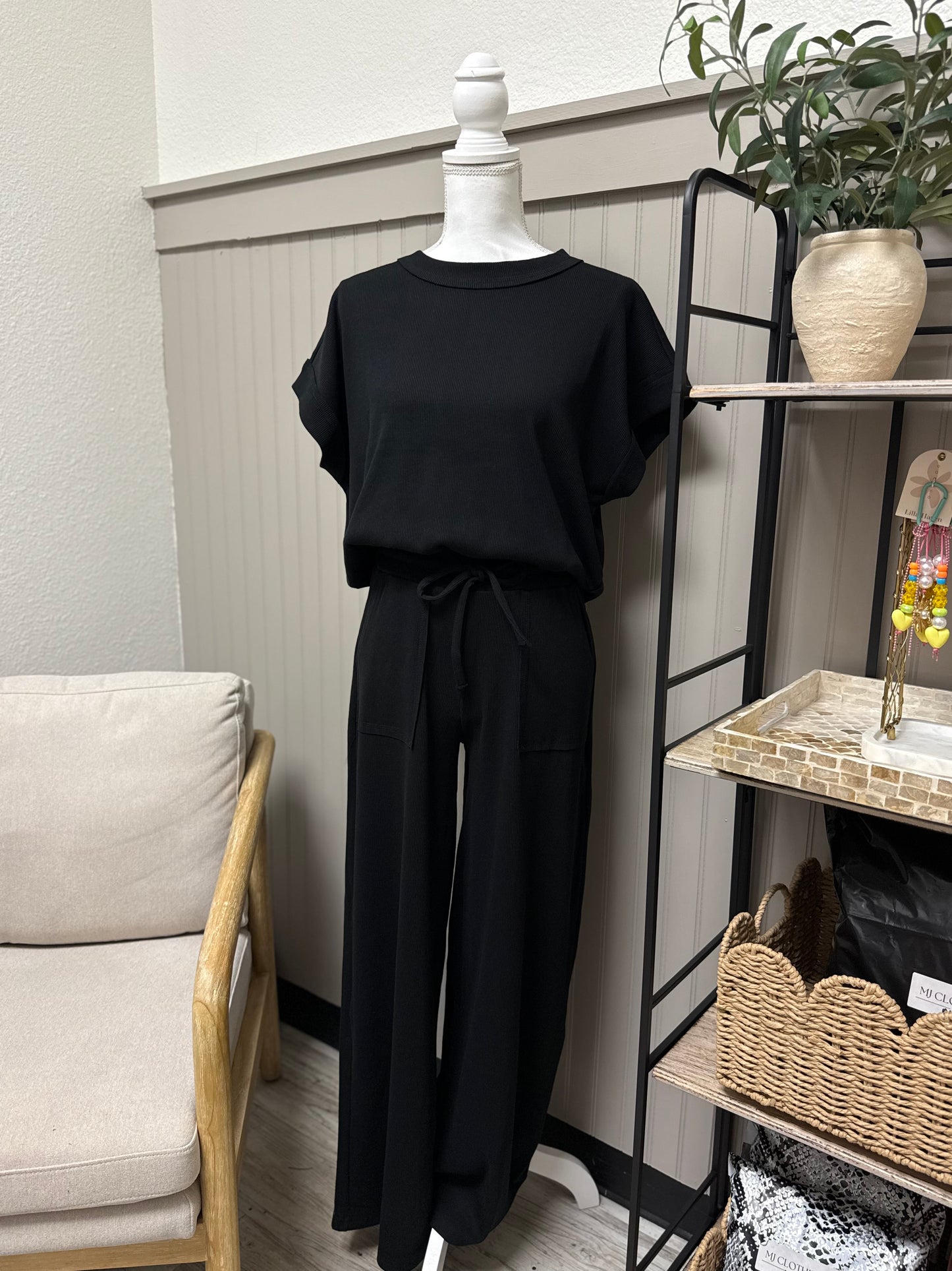 Macy Ribbed Set- Black