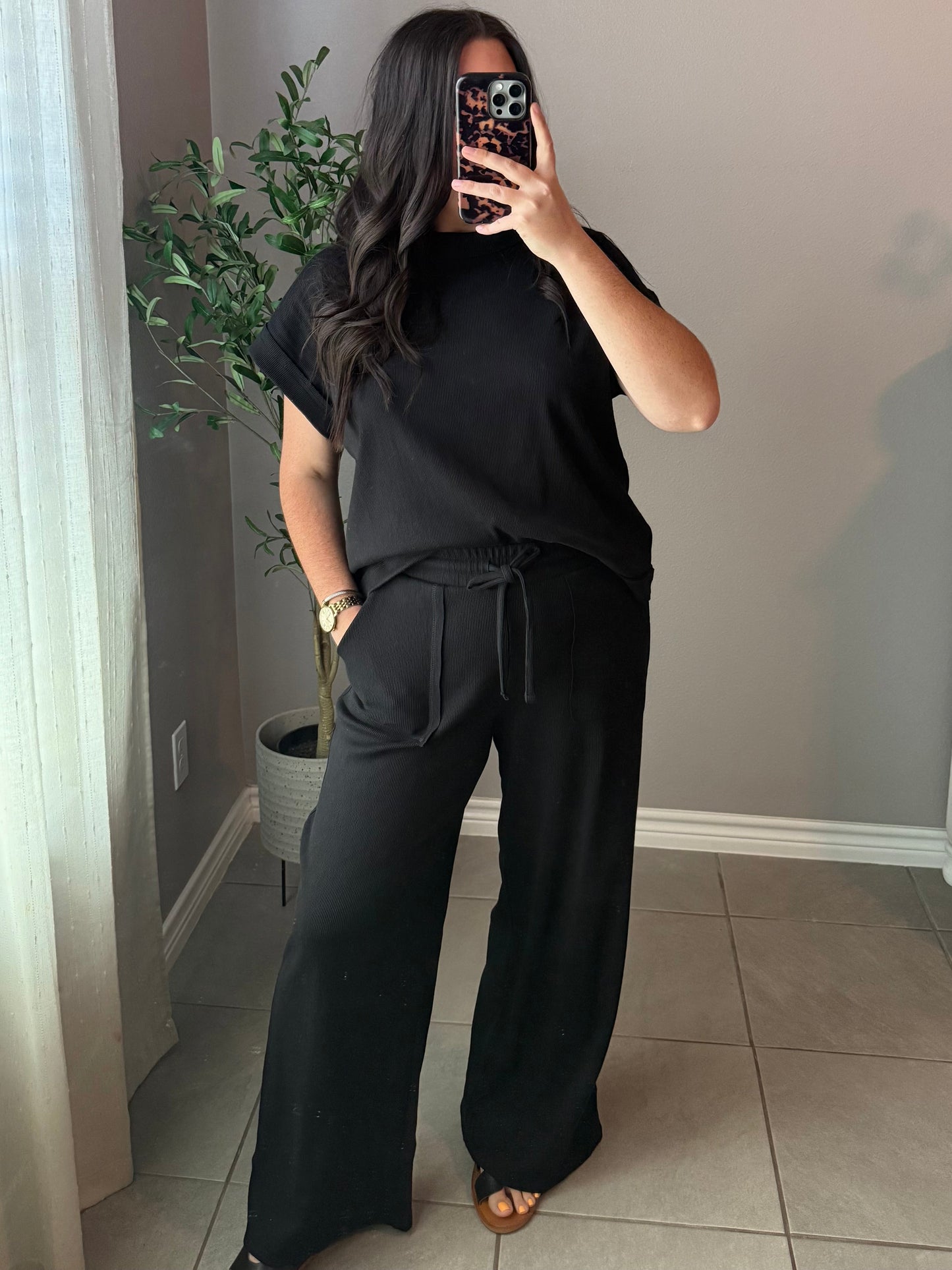 Macy Ribbed Set- Black