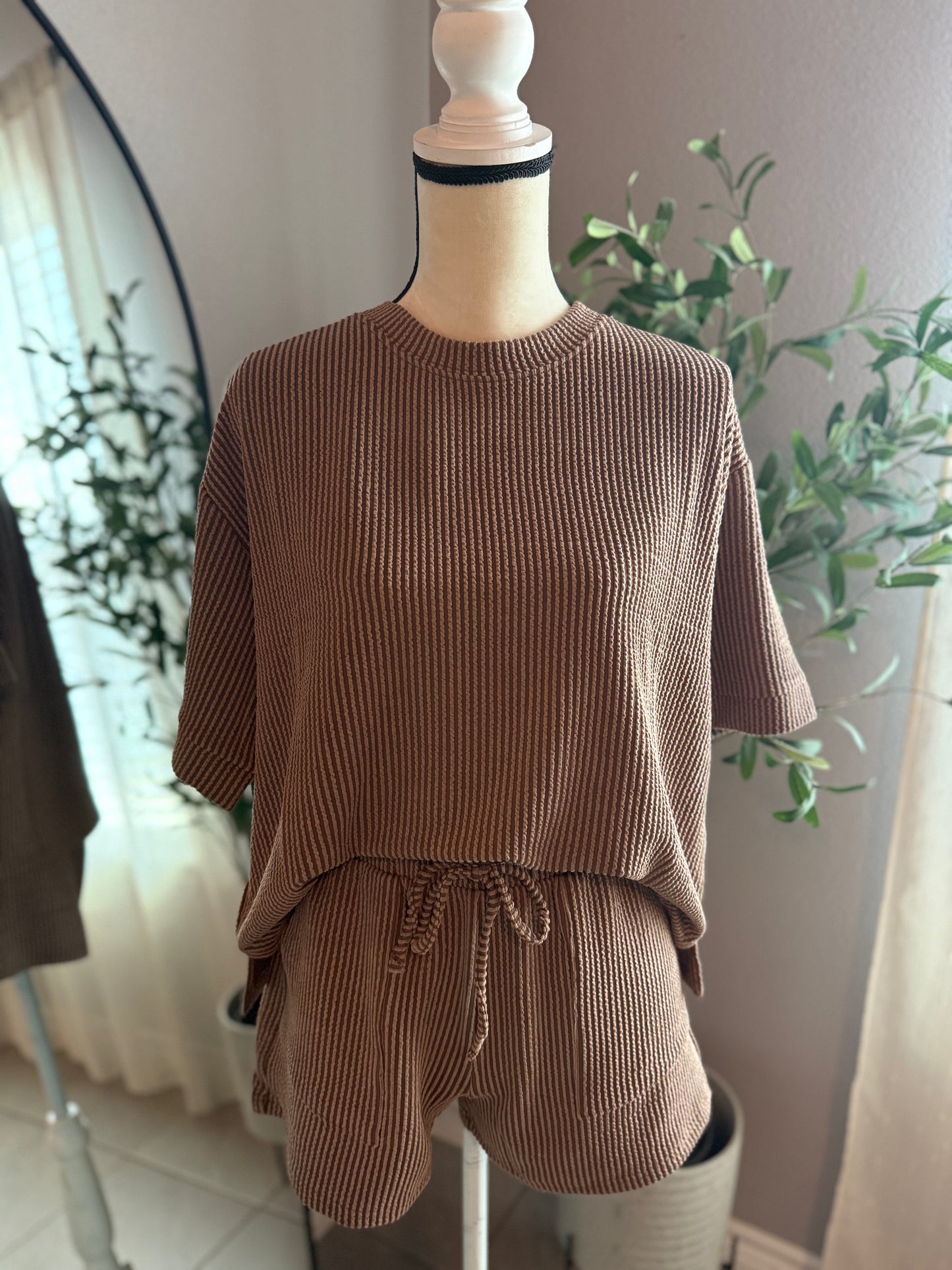 Astrid Ribbed Set- Brown